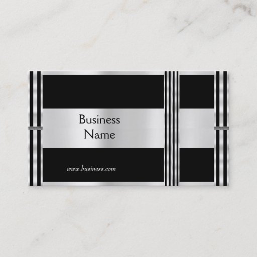 Customizable Profile Card Business Art Deco Black Silver Stripe Business Cards