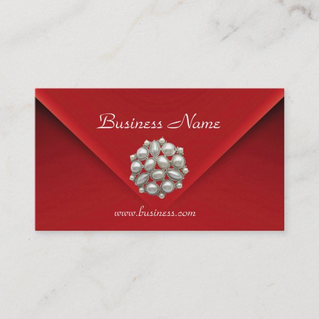 Profile Card Business Rich Red Velvet Pearls (Front)