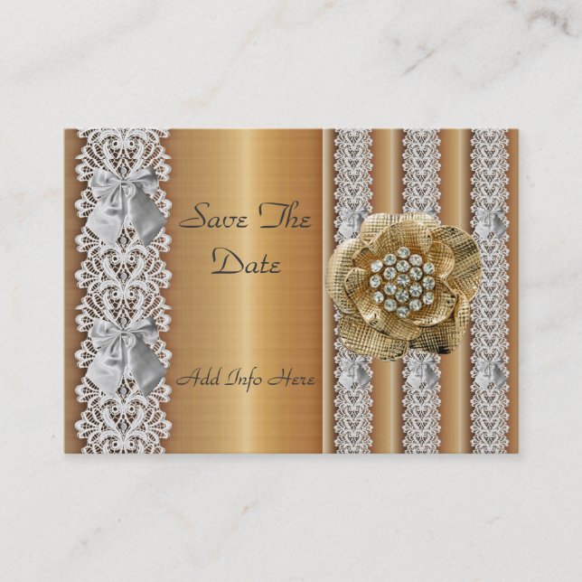 Profile Card Save the Date Wedding Gold Lace Jewel (Front)