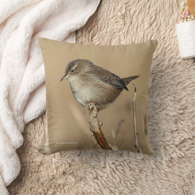 Profile of a Beautiful Marsh Wren Throw Pillow (Blanket)