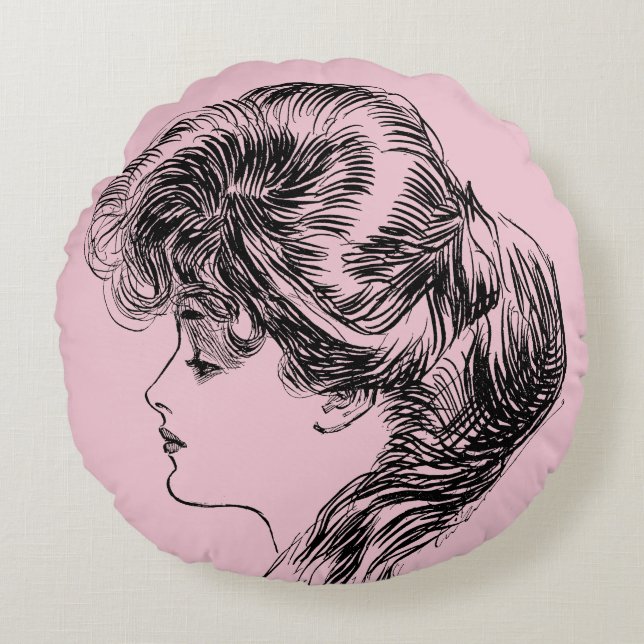 Profile Of A Gibson Girl, 1903 Round Pillow (Front)