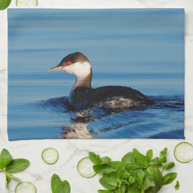 Profile of a Horned Grebe Kitchen Towel (Folded)