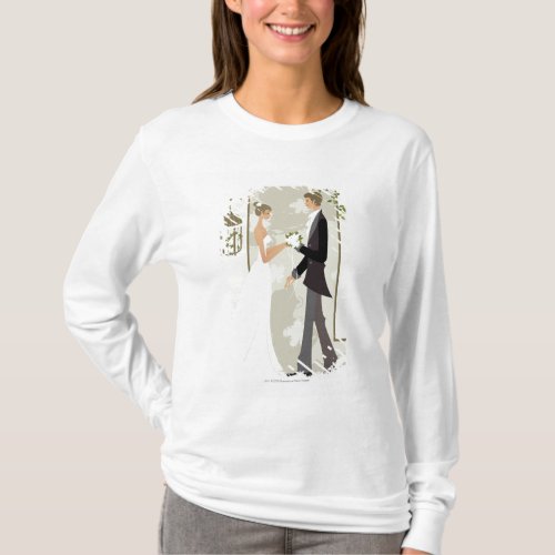 Profile of a man giving flowers to a woman T_Shirt