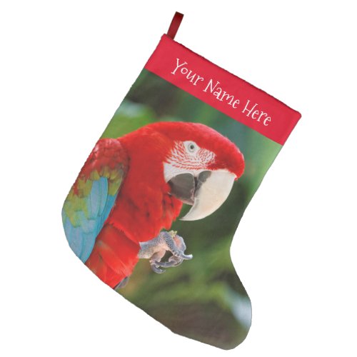 Profile of a Pretty Green_Winged Macaw Bird Large Christmas Stocking