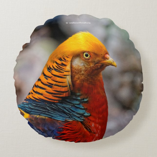 Profile of a Red Golden Pheasant Round Pillow (Front)