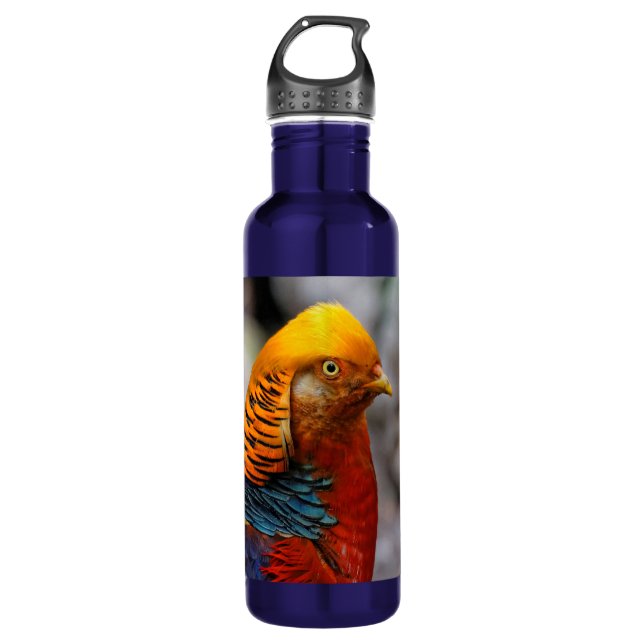 Profile of a Red Golden Pheasant Stainless Steel Water Bottle (Front)