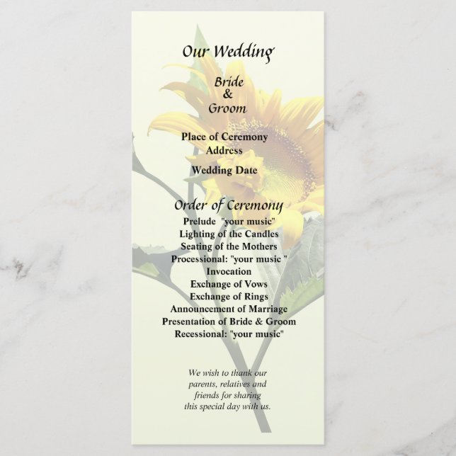 Profile of a Sunflower Wedding Program (Front)