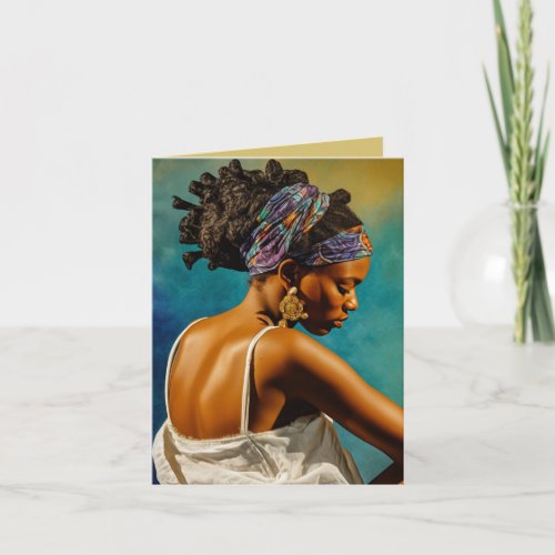 Profile of African Lady with Locs  Headwrap Note Card