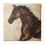 Profile of Brown Wild Horse Ceramic Tile<br><div class="desc">The beauty of this dark horse is perfectly captured by two simple colors: brown and beige and the sharpness of the ink used in this painting makes it even more realistic. This contemporary fine art print representing a profile of a brown stallion will add character to any living room, dining...</div>
