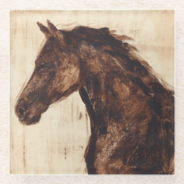 Profile of Brown Wild Horse Glass Coaster (Front)