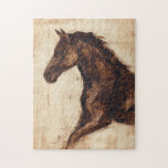 Profile of Brown Wild Horse Jigsaw Puzzle<br><div class="desc">The beauty of this dark horse is perfectly captured by two simple colors: brown and beige and the sharpness of the ink used in this painting makes it even more realistic. This contemporary fine art print representing a profile of a brown stallion will add character to any living room, dining...</div>