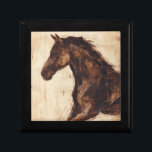Profile of Brown Wild Horse Keepsake Box<br><div class="desc">The beauty of this dark horse is perfectly captured by two simple colors: brown and beige and the sharpness of the ink used in this painting makes it even more realistic. This contemporary fine art print representing a profile of a brown stallion will add character to any living room, dining...</div>