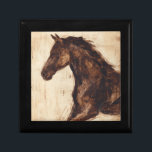 Profile of Brown Wild Horse Keepsake Box<br><div class="desc">The beauty of this dark horse is perfectly captured by two simple colors: brown and beige and the sharpness of the ink used in this painting makes it even more realistic. This contemporary fine art print representing a profile of a brown stallion will add character to any living room, dining...</div>