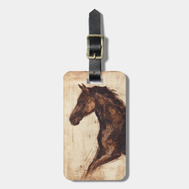 Profile of Brown Wild Horse Luggage Tag (Front Vertical)