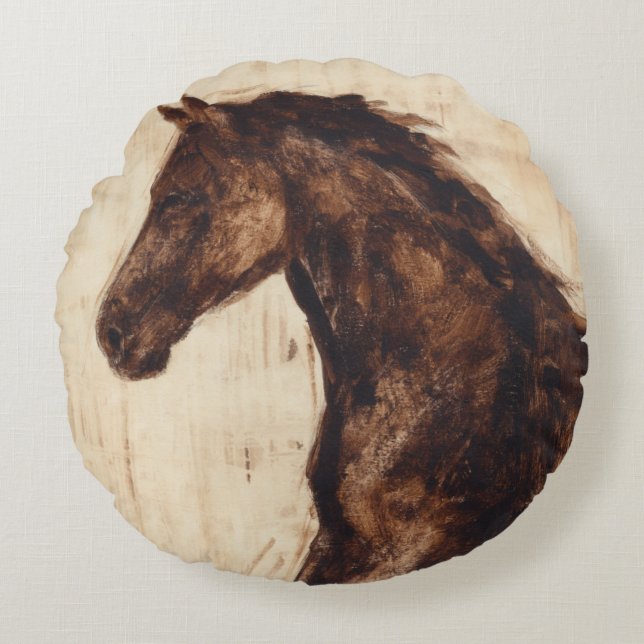 Profile of Brown Wild Horse Round Pillow (Front)