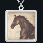Profile of Brown Wild Horse Silver Plated Necklace<br><div class="desc">The beauty of this dark horse is perfectly captured by two simple colors: brown and beige and the sharpness of the ink used in this painting makes it even more realistic. This contemporary fine art print representing a profile of a brown stallion will add character to any living room, dining...</div>