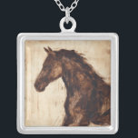Profile of Brown Wild Horse Silver Plated Necklace<br><div class="desc">The beauty of this dark horse is perfectly captured by two simple colors: brown and beige and the sharpness of the ink used in this painting makes it even more realistic. This contemporary fine art print representing a profile of a brown stallion will add character to any living room, dining...</div>
