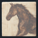 Profile of Brown Wild Horse Stone Coaster<br><div class="desc">The beauty of this dark horse is perfectly captured by two simple colors: brown and beige and the sharpness of the ink used in this painting makes it even more realistic. This contemporary fine art print representing a profile of a brown stallion will add character to any living room, dining...</div>