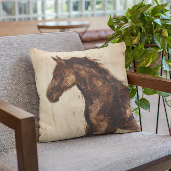 Profile Of Brown Wild Horse Throw Pillow by worldartgroup at Zazzle