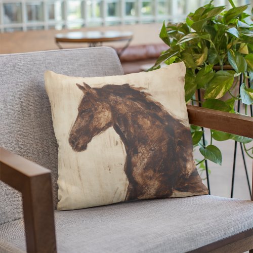 Profile of Brown Wild Horse Throw Pillow