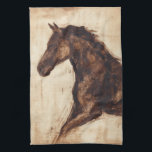Profile of Brown Wild Horse Towel<br><div class="desc">The beauty of this dark horse is perfectly captured by two simple colors: brown and beige and the sharpness of the ink used in this painting makes it even more realistic. This contemporary fine art print representing a profile of a brown stallion will add character to any living room, dining...</div>