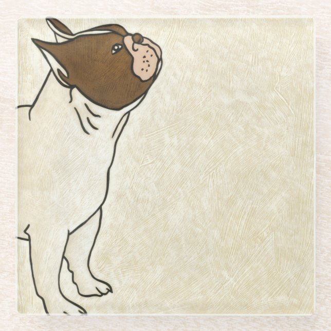 Profile of French Bulldog Looking Up Glass Coaster (Front)
