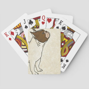 Profile of French Bulldog Looking Up Poker Cards
