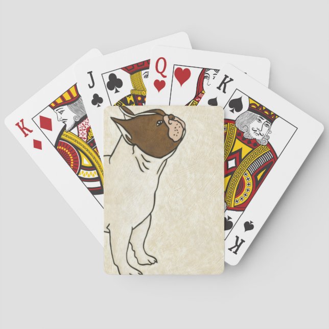 Profile of French Bulldog Looking Up Poker Cards (Back)