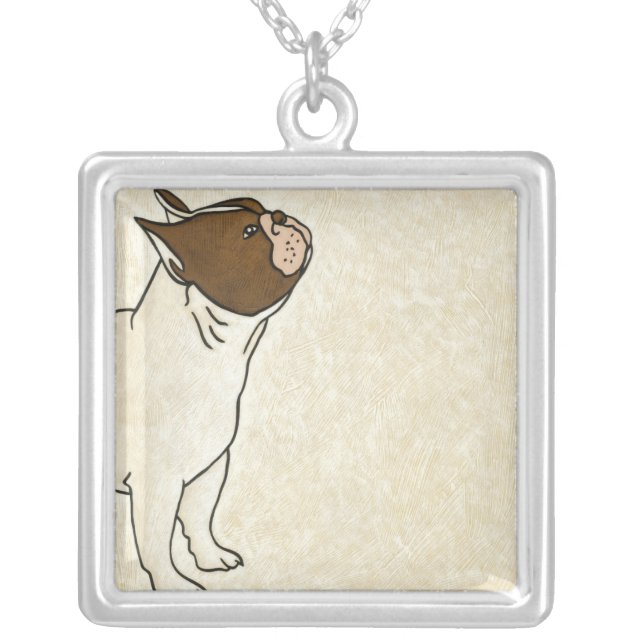 Profile of French Bulldog Looking Up Silver Plated Necklace (Front)