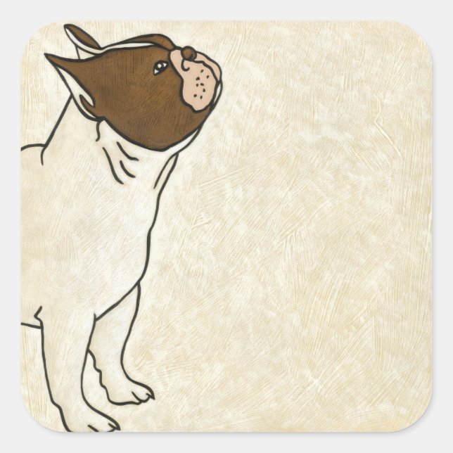 Profile of French Bulldog Looking Up Square Sticker (Front)