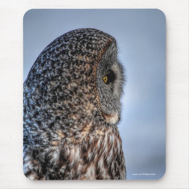 Profile of Great Gray Owl Wildlife Photo Portrait Mouse Pad (Front)