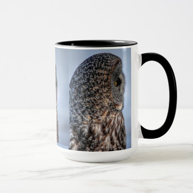 Profile of Great Gray Owl Wildlife Photo - Raptor Mug (Right)