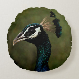 Profile of Peacock  Round Pillow