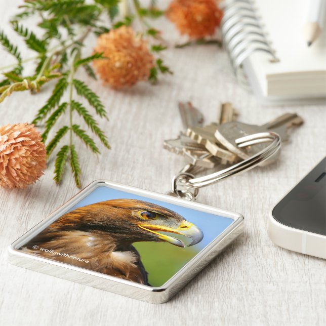 Profile of Stunning Young Golden Eagle Raptor Keychain (Side)