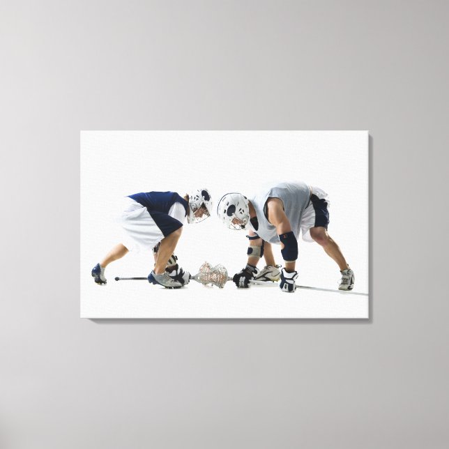 Profile of two young men playing lacrosse canvas print (Front)