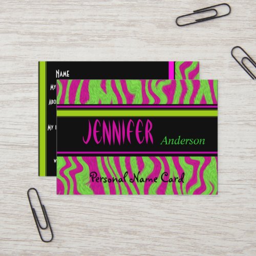 Profile Personal Name Card Lime Green Pink Swirl Business Cards