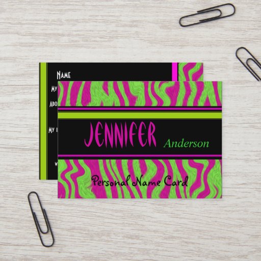 Customizable Profile Personal Name Card Lime Green Pink Swirl Business Cards