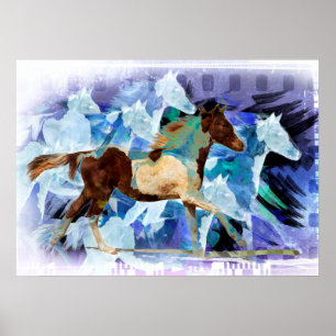 PROFILE PORTRAIT OF A PINTO HORSE RUNNING POSTER