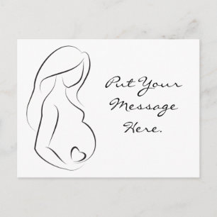 Profile Pregnant Woman Belly Heart Announcement Postcard
