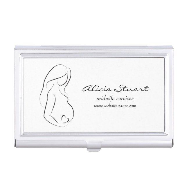 Profile Pregnant Woman Belly Heart Case For Business Cards (Front)