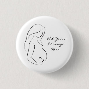 Profile Pregnant Woman Belly Heart Pinback Button