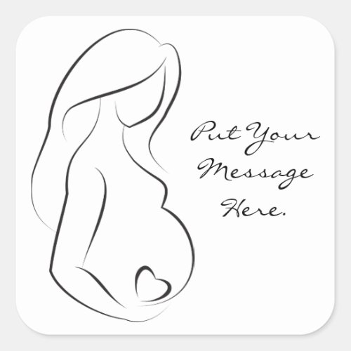 Profile Pregnant Woman Belly Heart Square Sticker