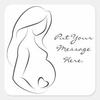 Profile Pregnant Woman Belly Heart Square Sticker
