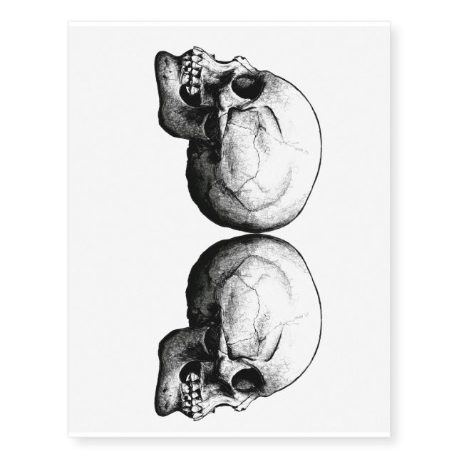 Profile Skull Black and White Temporary Tattoo (Front)