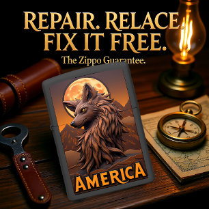 Profile Wolf Full Moon America Zippo Lighter