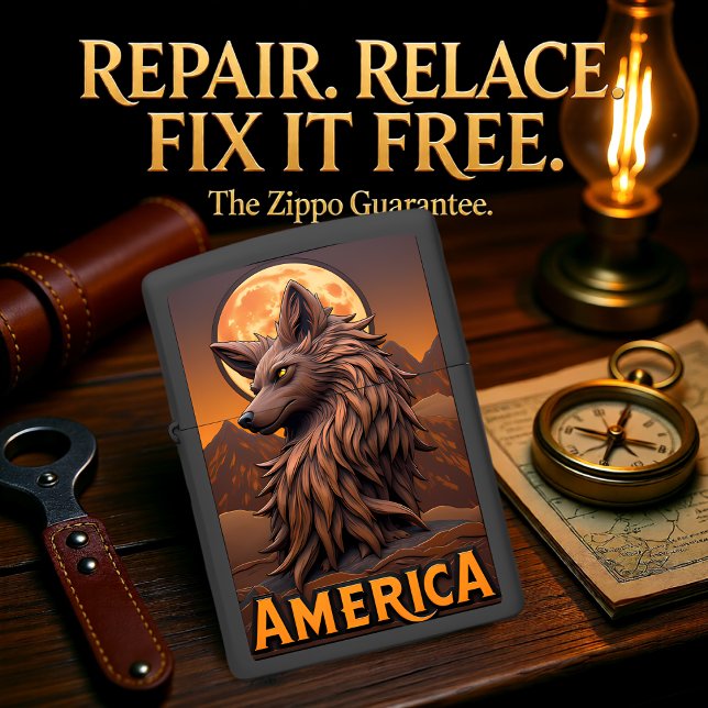 Profile Wolf Full Moon America Zippo Lighter (Creator Uploaded)