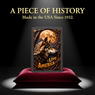 Profile Wolf Moon America Frame Zippo Lighter
