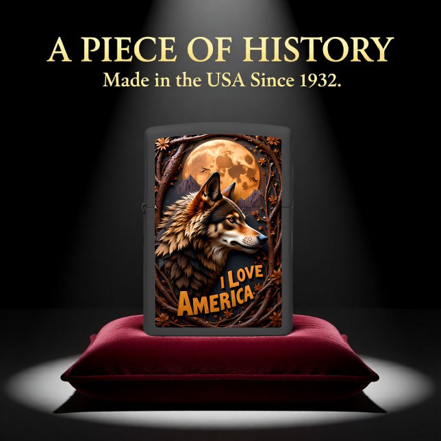 Profile Wolf Moon America Frame Zippo Lighter (Creator Uploaded)
