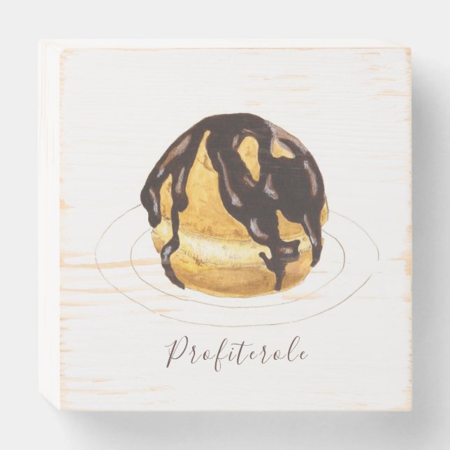 Profiterole watercolor wooden box sign (Front Horizontal)