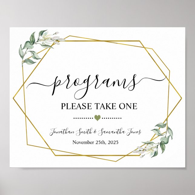 Progams sign wedding ceremony greenery gold (Front)